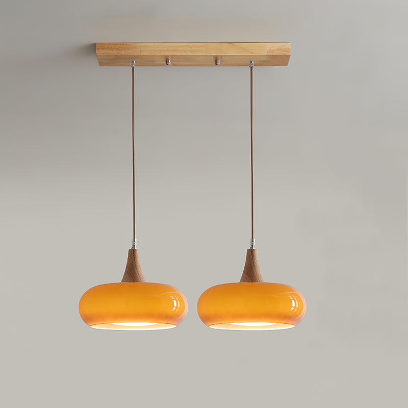 Hanglamp van hout en kiezelglas