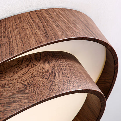 Walnootkleurige spiraalvormige plafondlamp met ringen