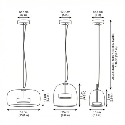Hanglamp met getinte glazen kap en trommelvormige lampenkap