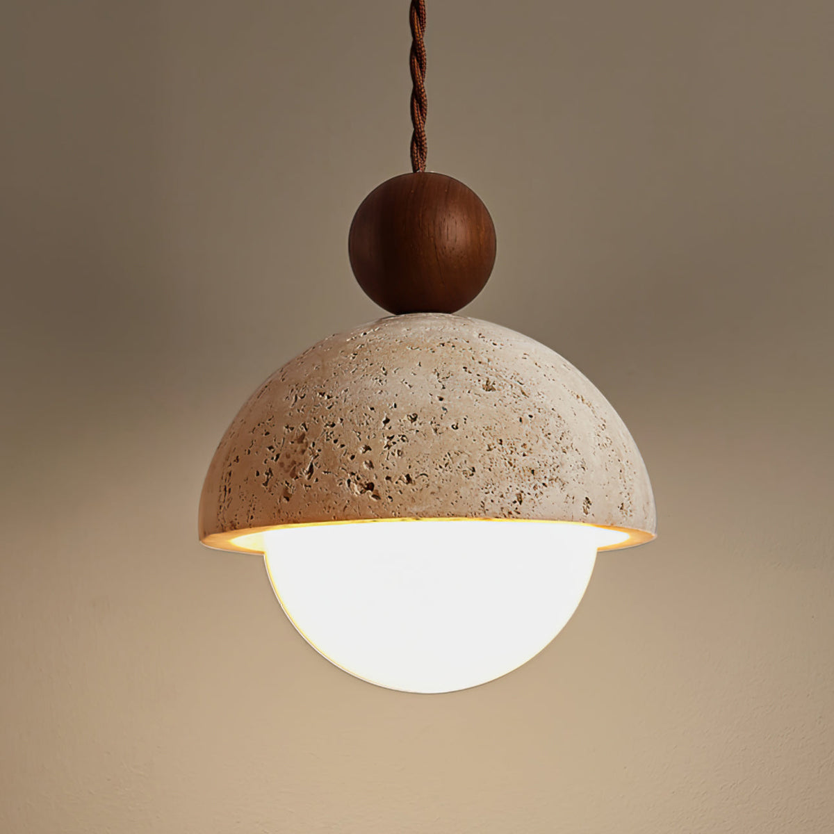 Travertijnen koepelvormige houten hanglamp