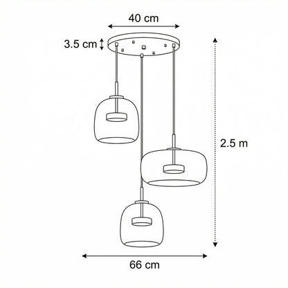 Hanglamp met getinte glazen kap en trommelvormige lampenkap