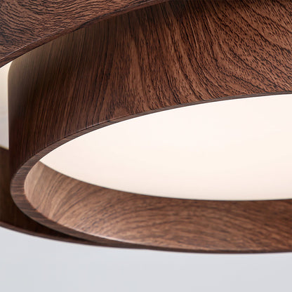 Walnootkleurige spiraalvormige plafondlamp met ringen