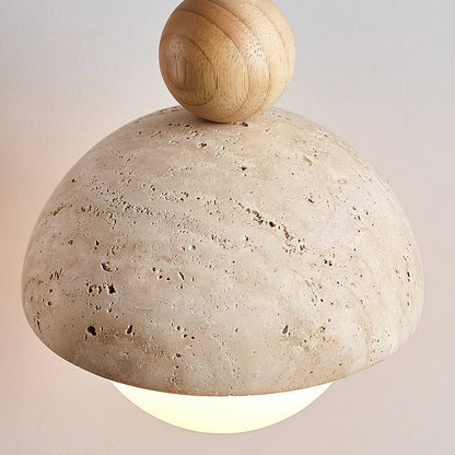 Travertijnen koepelvormige houten hanglamp