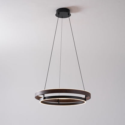 Walnootkleurige LED-kroonluchter met dubbele ringen