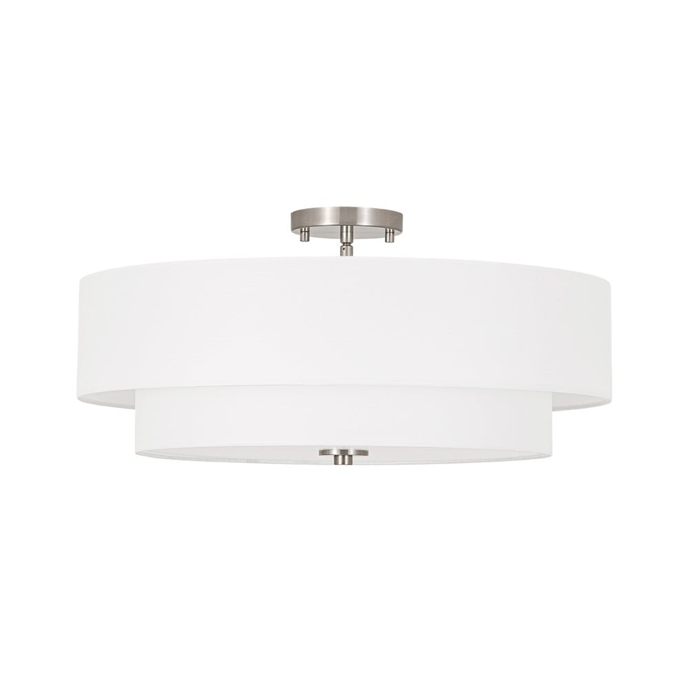 Half-inbouwlamp met witte linnen kap in trommelvorm