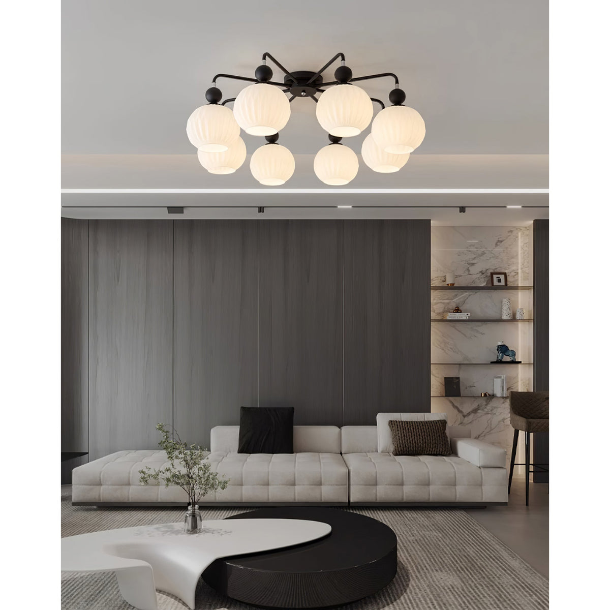 Geribd opalen glazen plafondlamp