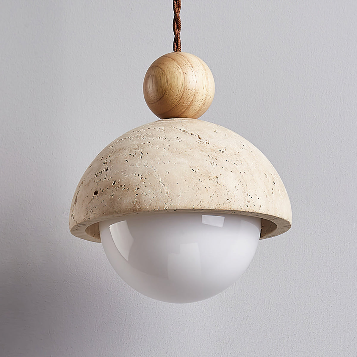 Travertijnen koepelvormige houten hanglamp