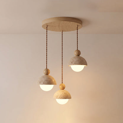 Travertijnen koepelvormige houten hanglamp