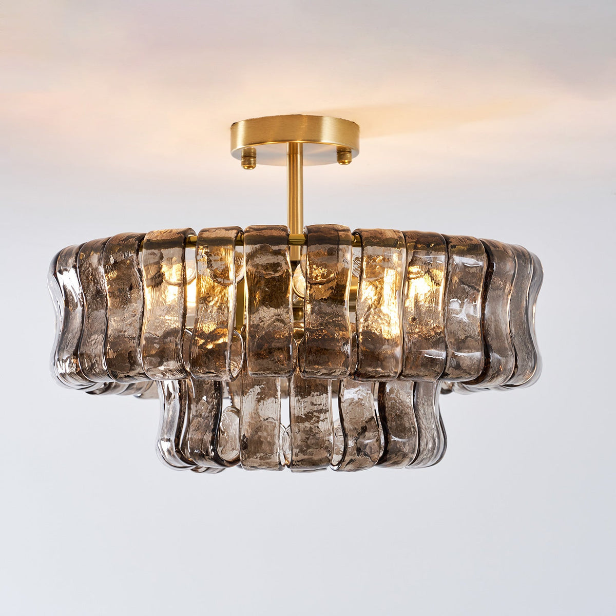 Gelaagde plafondlamp van ijsglas