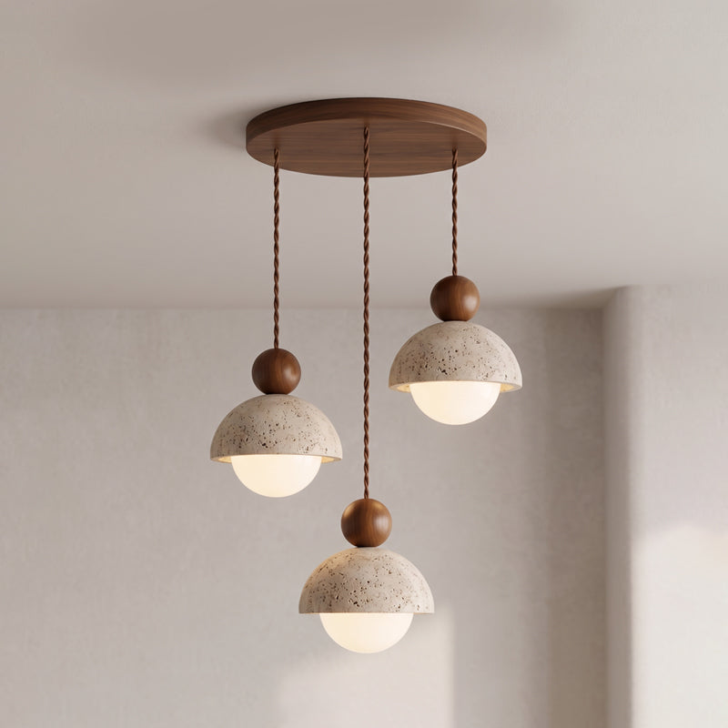 Travertijnen koepelvormige houten hanglamp