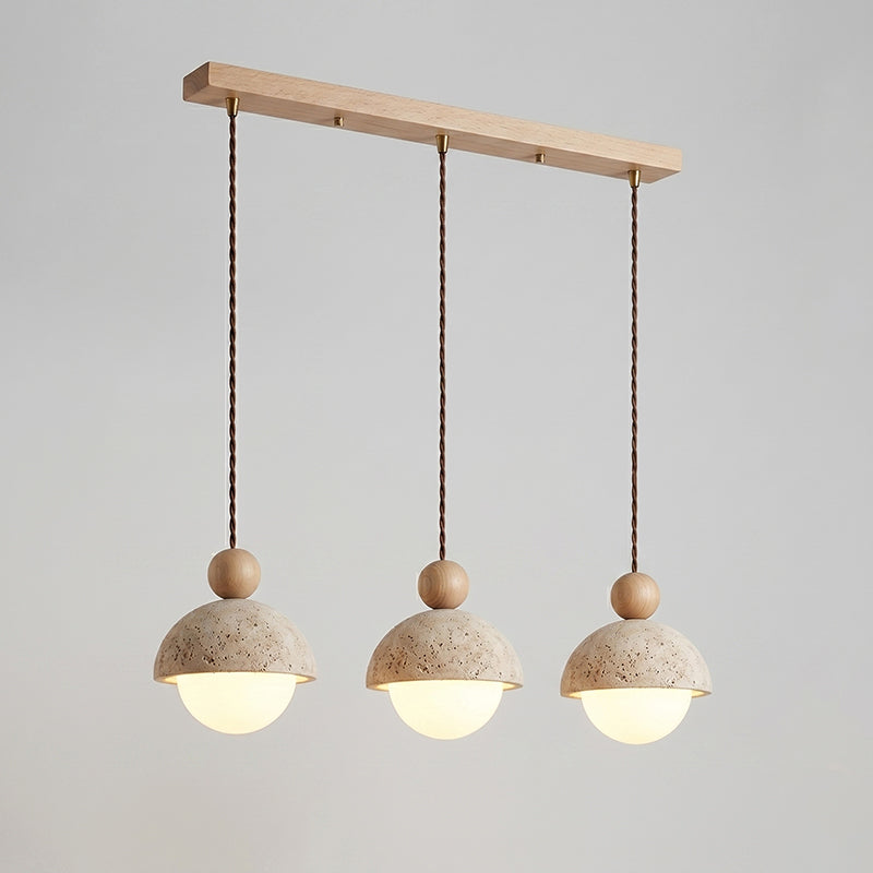 Travertijnen koepelvormige houten hanglamp