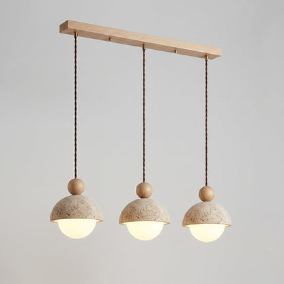 Travertijnen koepelvormige houten hanglamp