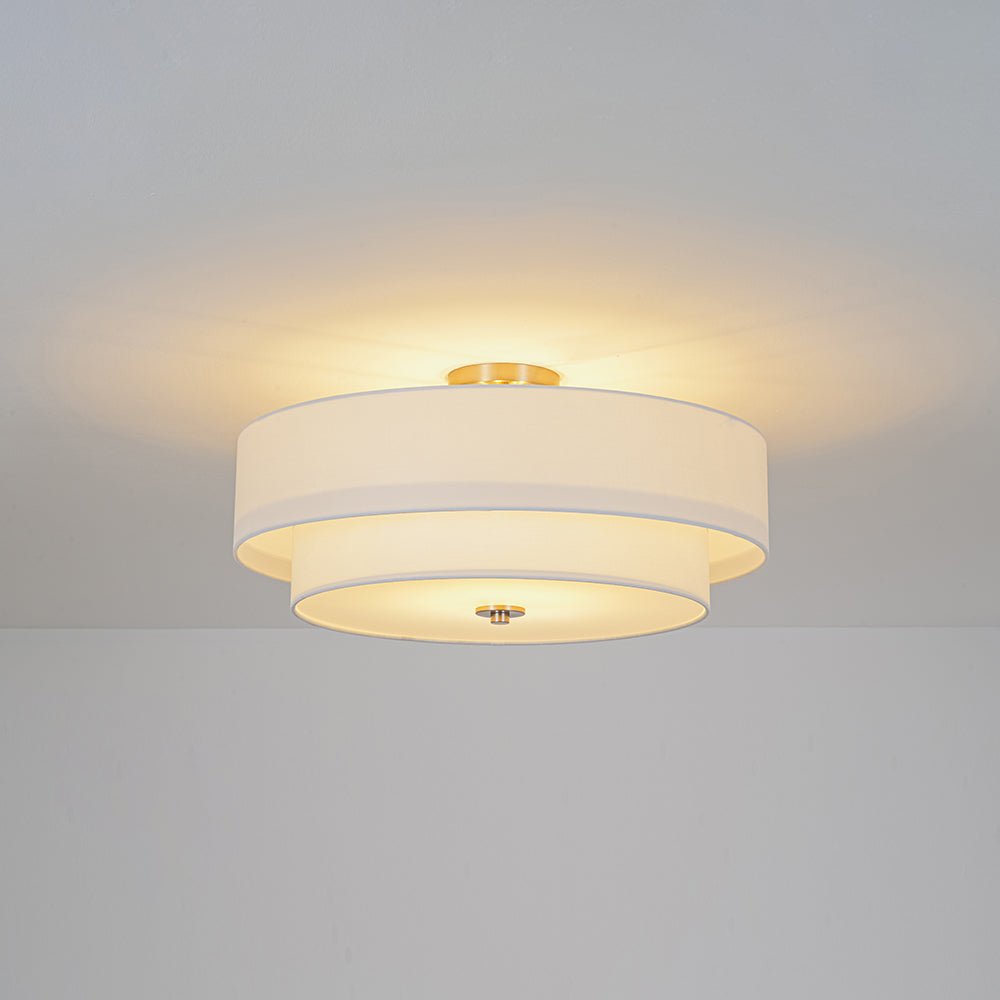 Half-inbouwlamp met witte linnen kap in trommelvorm