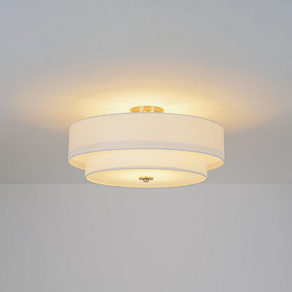 Half-inbouwlamp met witte linnen kap in trommelvorm