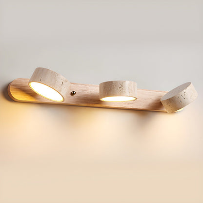 Travertijn wandlamp voor badkamermeubel met houtaccenten