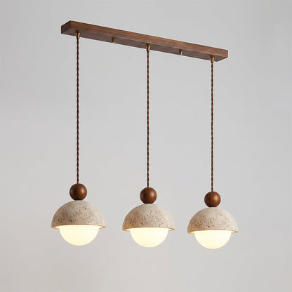 Travertijnen koepelvormige houten hanglamp