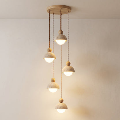 Travertijnen koepelvormige houten hanglamp