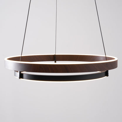 Walnootkleurige LED-kroonluchter met dubbele ringen