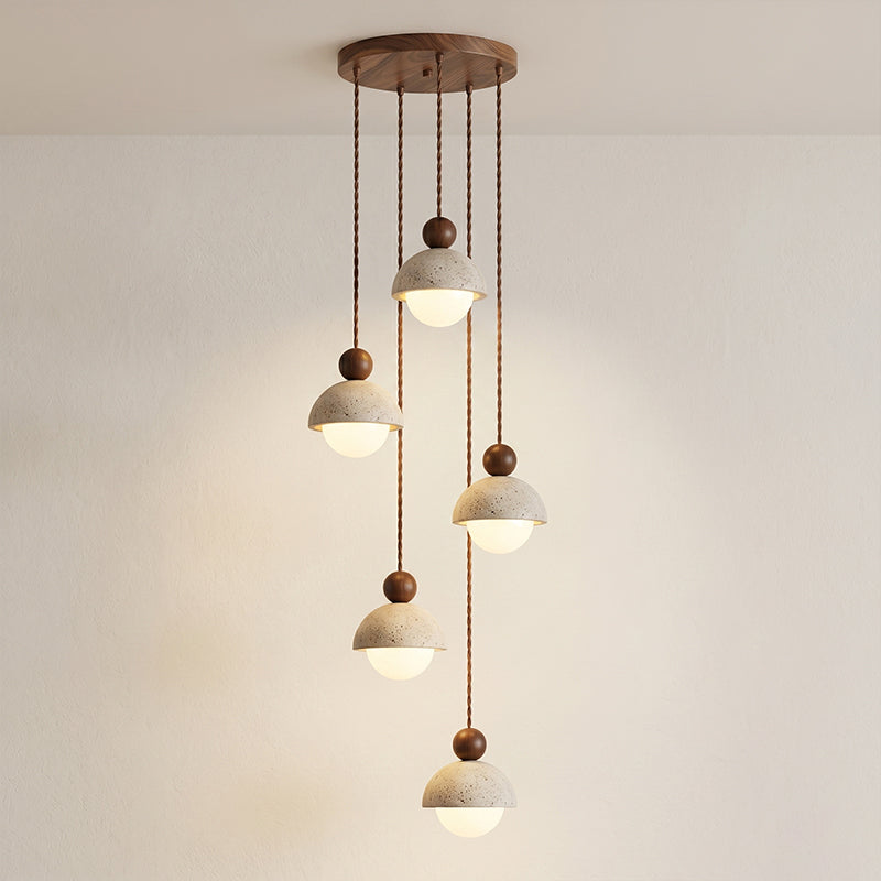 Travertijnen koepelvormige houten hanglamp