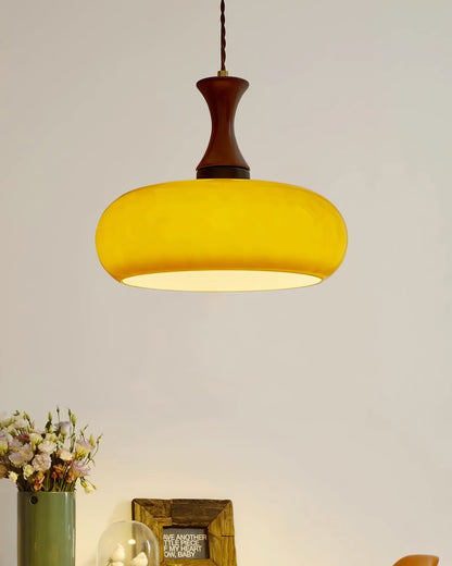 Amberkleurige glazen hanglamp met stekker