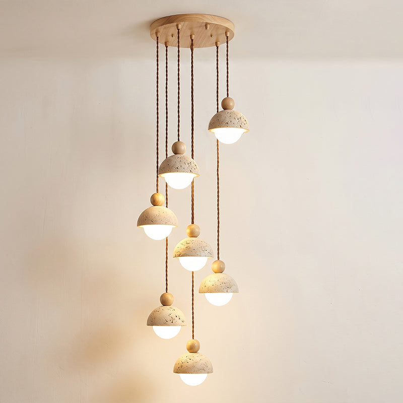 Travertijnen koepelvormige houten hanglamp