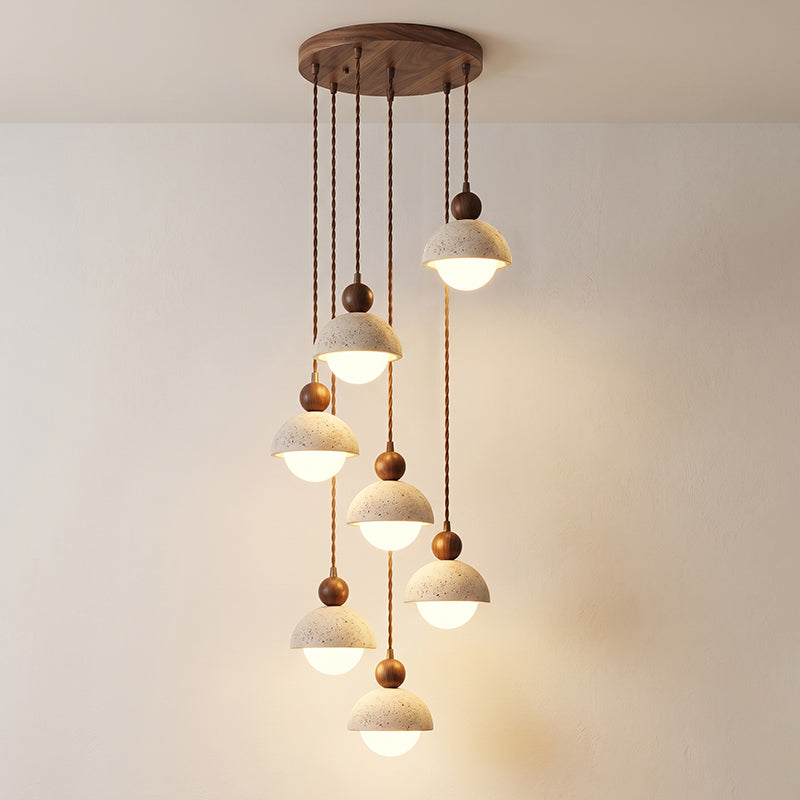 Travertijnen koepelvormige houten hanglamp
