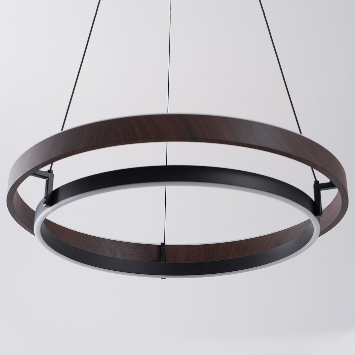 Walnootkleurige LED-kroonluchter met dubbele ringen