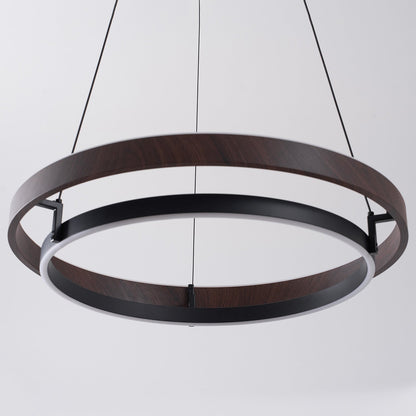 Walnootkleurige LED-kroonluchter met dubbele ringen