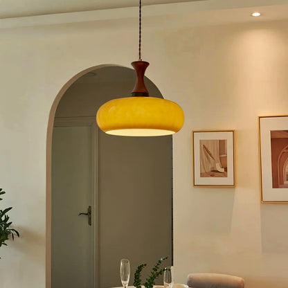Amberkleurige glazen hanglamp met stekker