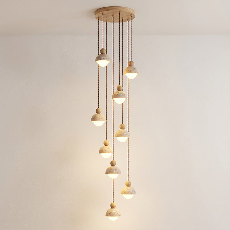Travertijnen koepelvormige houten hanglamp