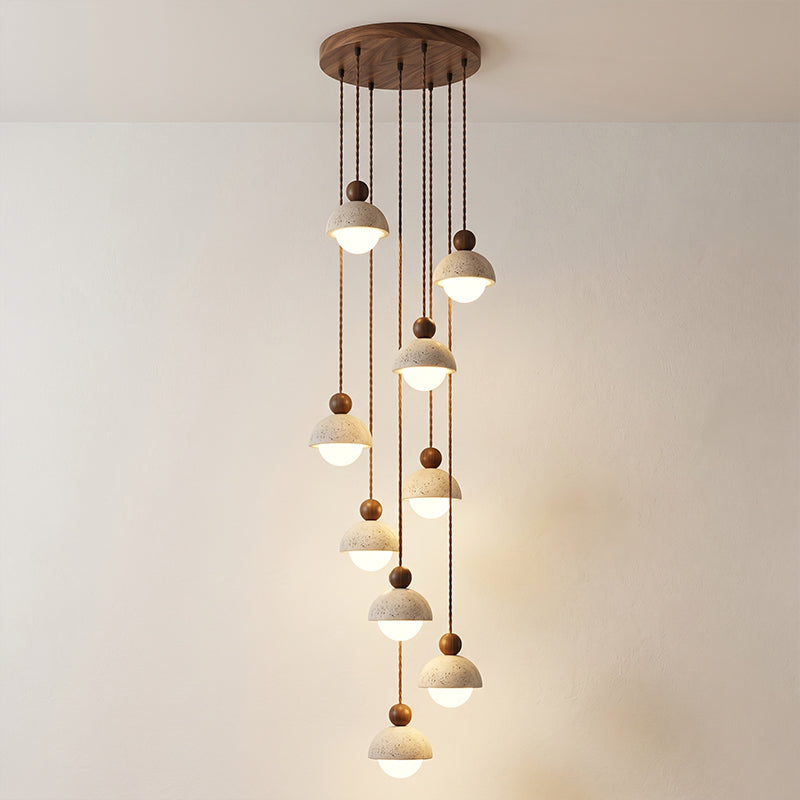 Travertijnen koepelvormige houten hanglamp