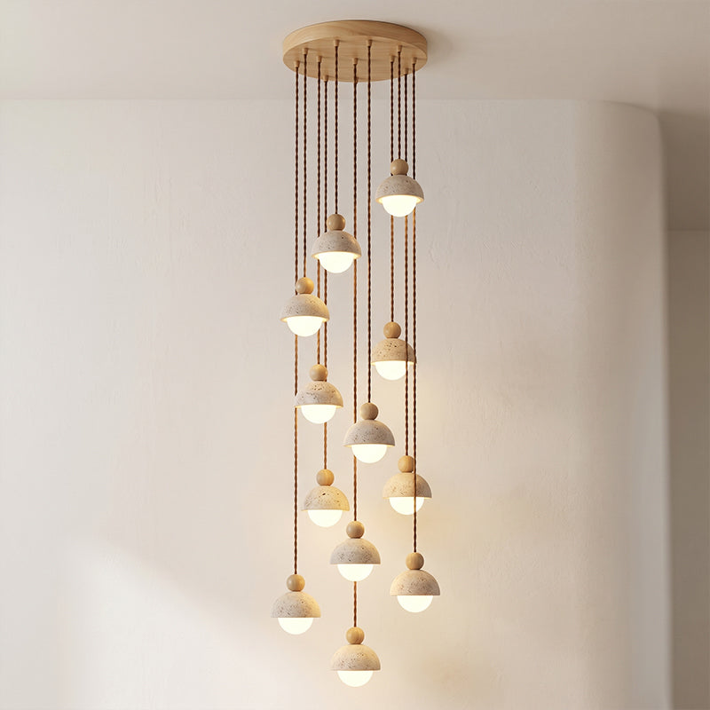 Travertijnen koepelvormige houten hanglamp