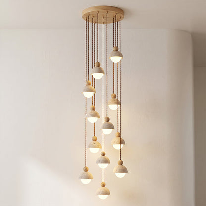 Travertijnen koepelvormige houten hanglamp