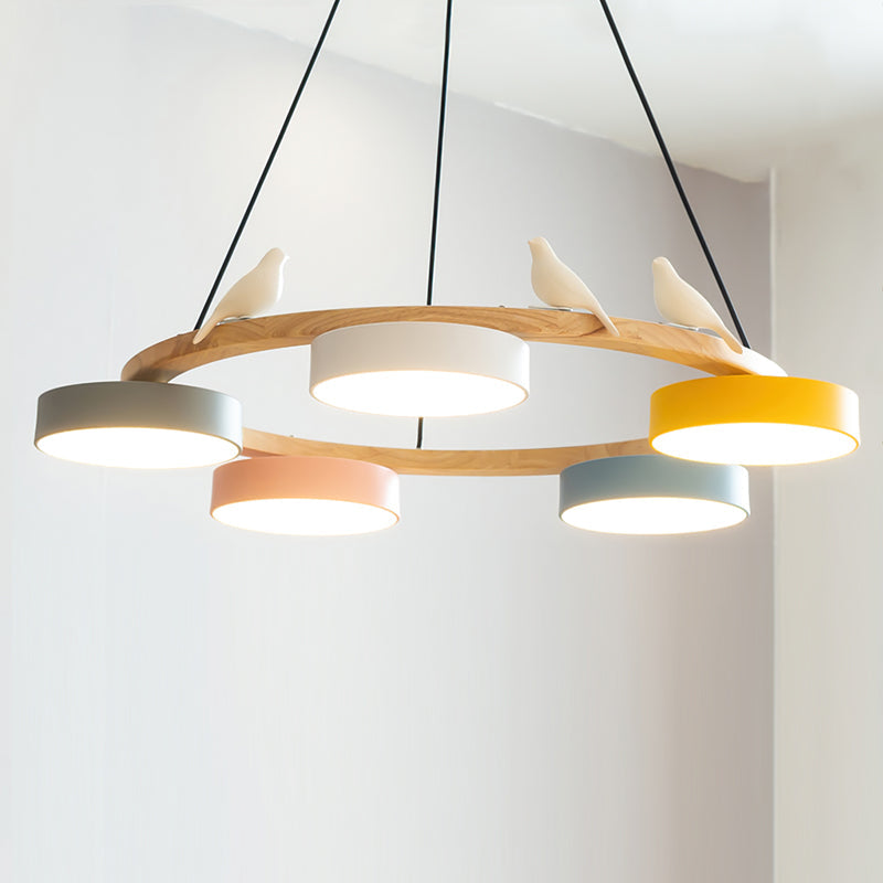 Ronde houten vogelhanglamp