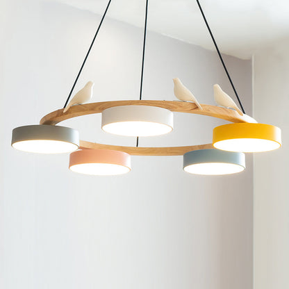 Ronde houten vogelhanglamp