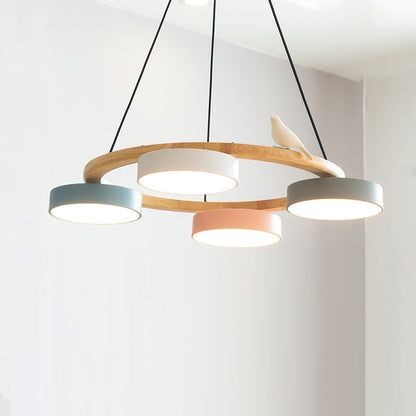 Ronde houten vogelhanglamp