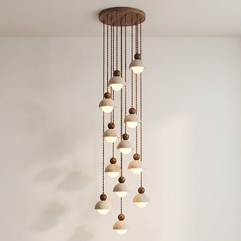 Travertijnen koepelvormige houten hanglamp