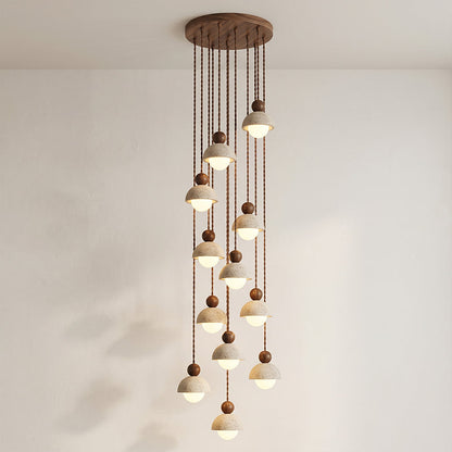 Travertijnen koepelvormige houten hanglamp