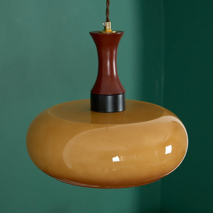 Amberkleurige glazen hanglamp met stekker