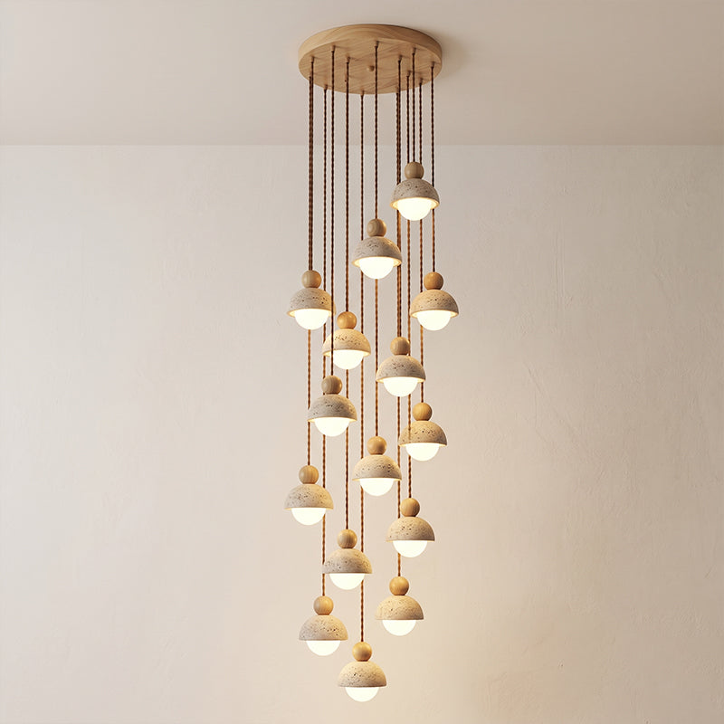 Travertijnen koepelvormige houten hanglamp