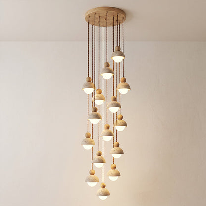 Travertijnen koepelvormige houten hanglamp