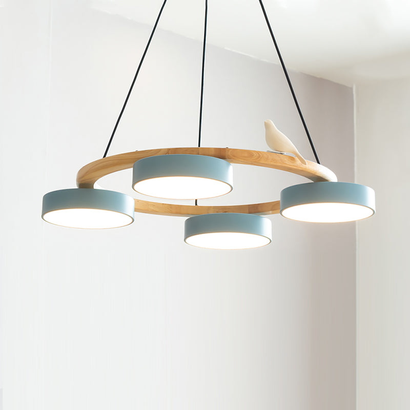 Ronde houten vogelhanglamp