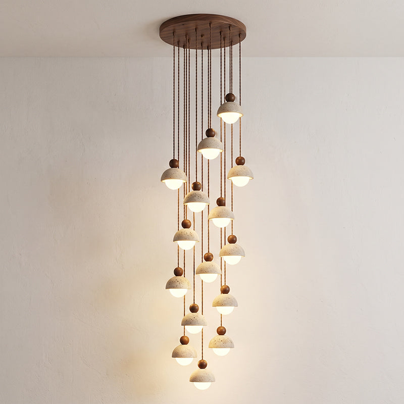 Travertijnen koepelvormige houten hanglamp