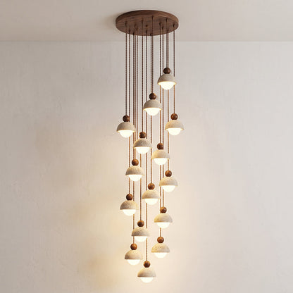 Travertijnen koepelvormige houten hanglamp