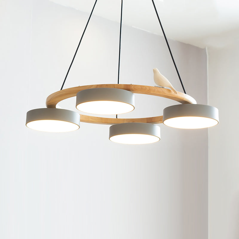 Ronde houten vogelhanglamp