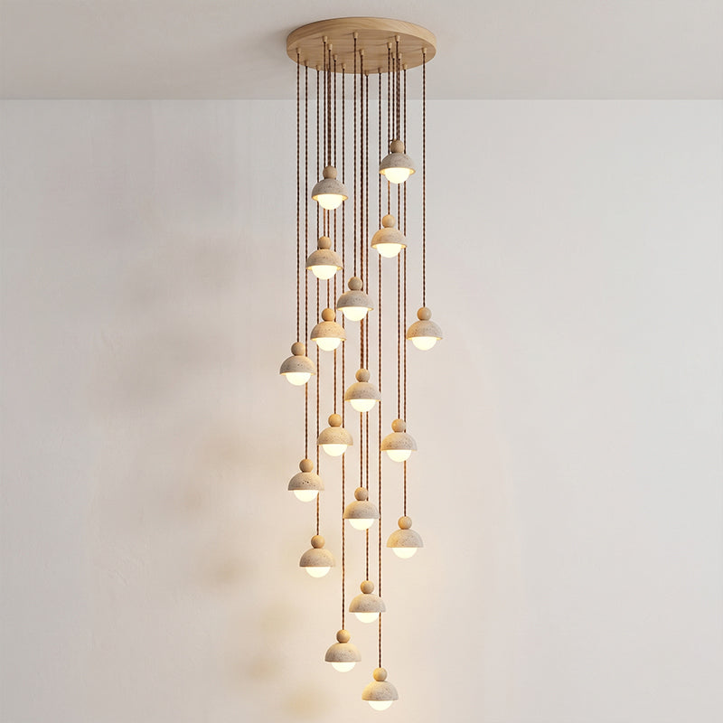 Travertijnen koepelvormige houten hanglamp