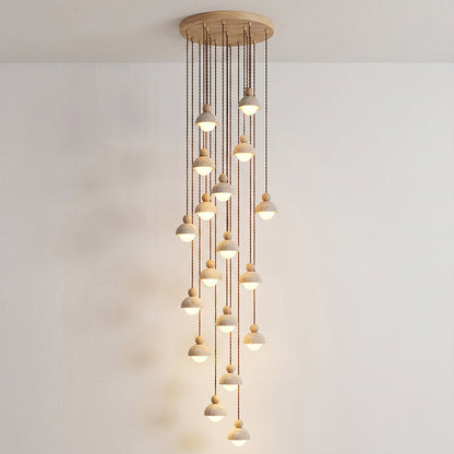 Travertijnen koepelvormige houten hanglamp