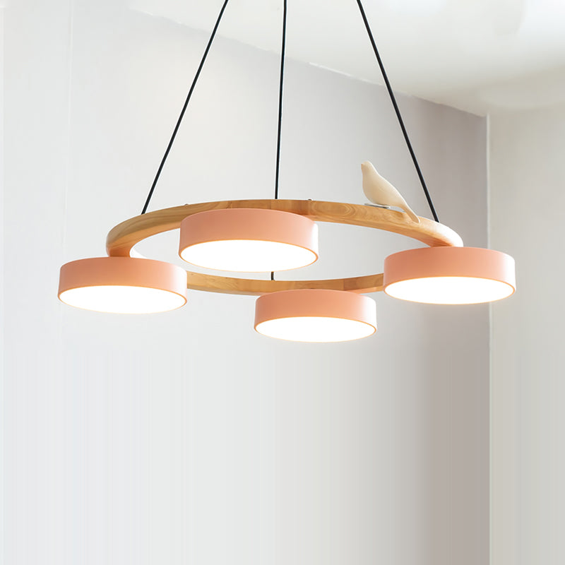 Ronde houten vogelhanglamp
