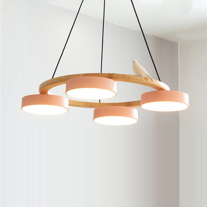 Ronde houten vogelhanglamp