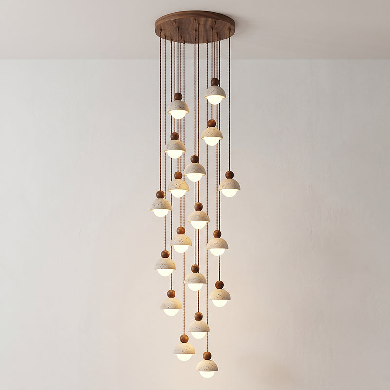 Travertijnen koepelvormige houten hanglamp